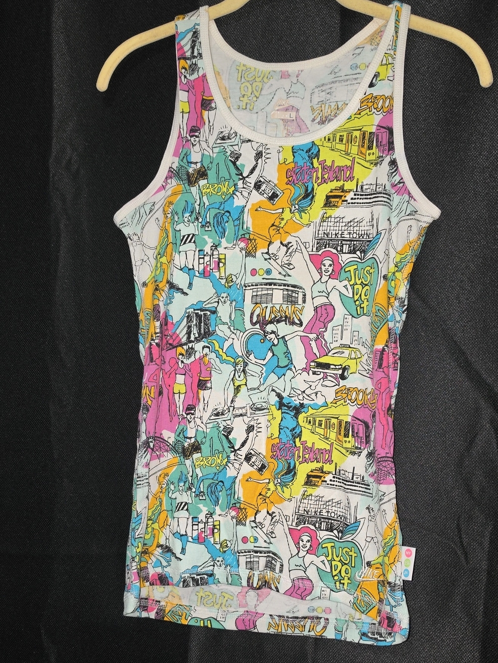 Nike Multicolor Graphic Tank Top in Pink, Blue, Yellow & Teal